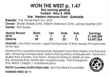 2011 Harness Heroes #24 Won The West Back